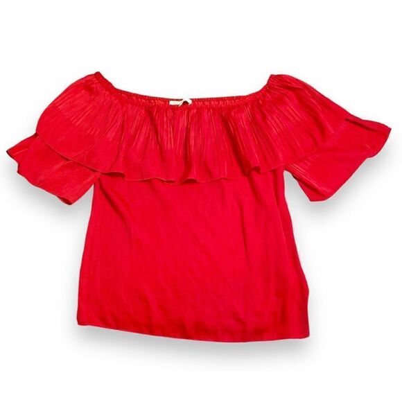 Maje Locao Off The Shoulder Ruffle Sleeve Top Red Women’s Size 3 (Small/Medium) - Picture 6 of 12